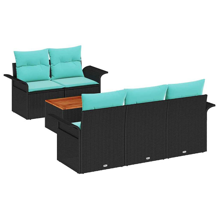 Havesofa Sæt med opbevaring 6 pcs Sort og turkis polyrattan