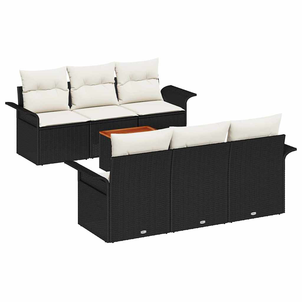 Havesofa Sæt 7 stk. 6-Antal sæder Sort og Cream polyrattan