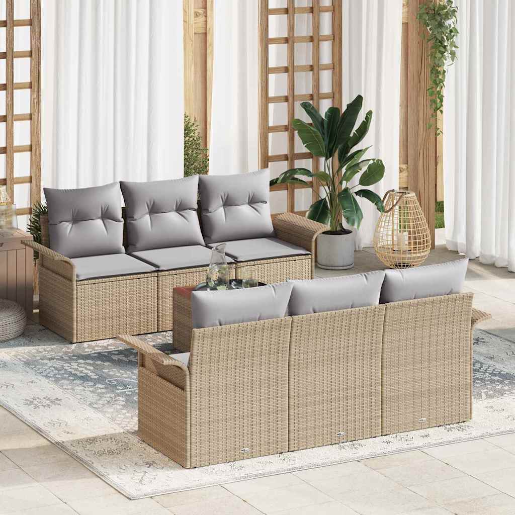 Havesofa Sæt 7 stk. 6-Antal sæder Beige og lys grå polyrattan