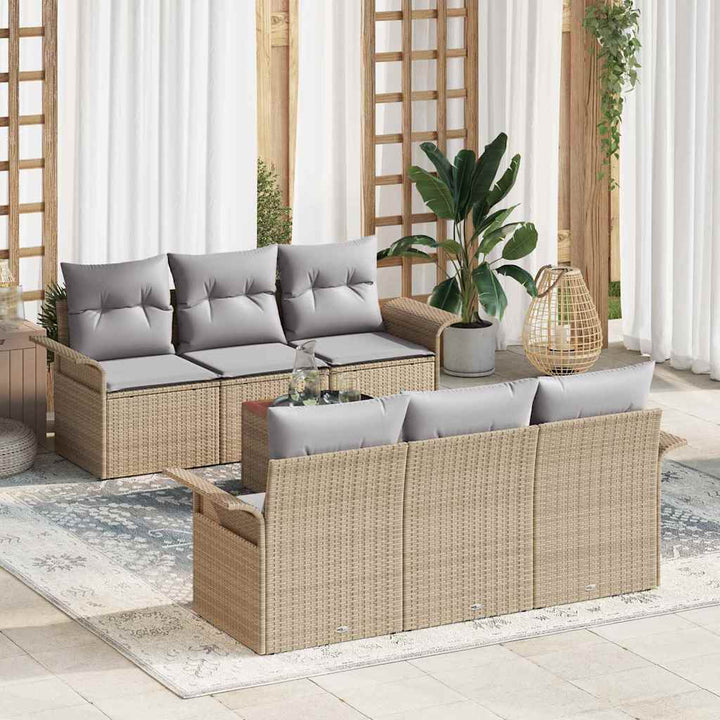 Havesofa Sæt 7 stk. 6-Antal sæder Beige og lys grå polyrattan