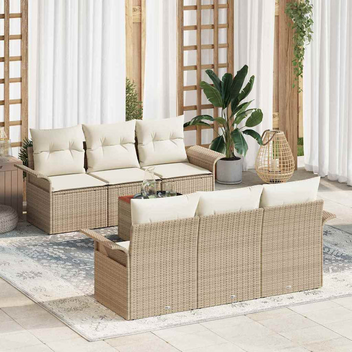 Havesofa Sæt 7 stk. 6-Antal sæder Beige og creme polyrattan