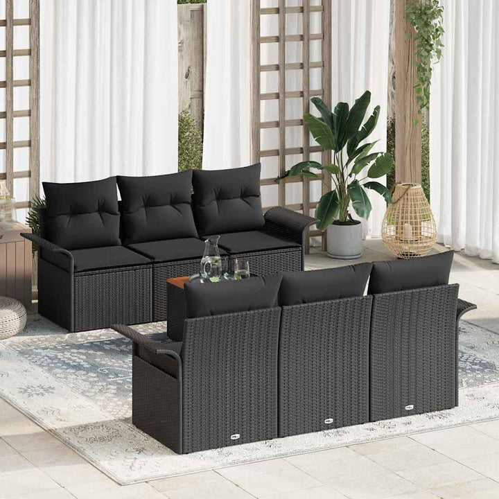 Havesofa Sæt 7 stk. 6-Antal sæder Sort polyrattan