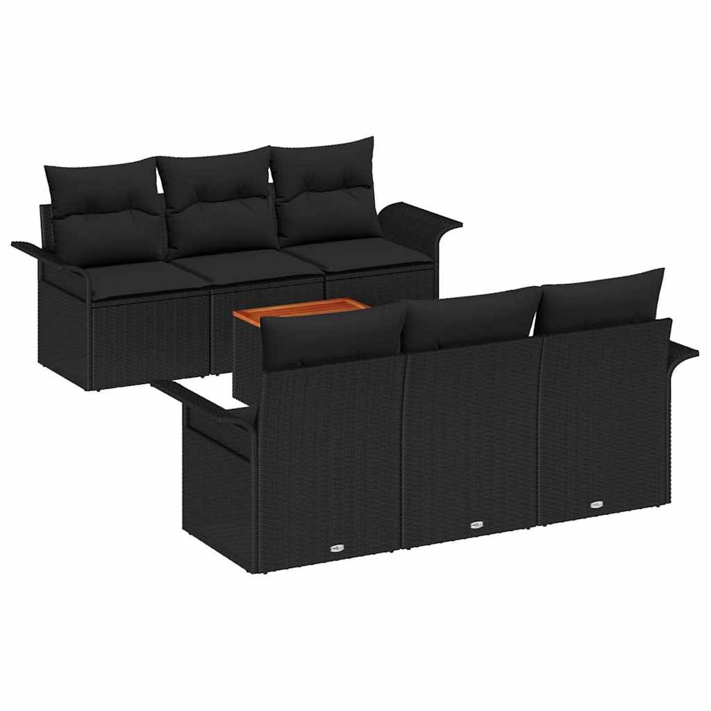 Havesofa Sæt 7 stk. 6-Antal sæder Sort polyrattan