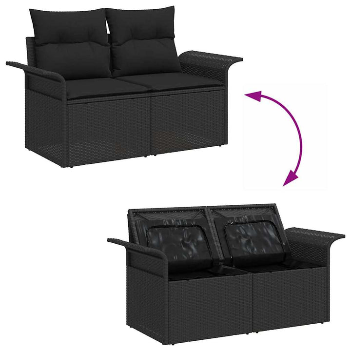 Havesofa Sæt 7 stk. 6-Antal sæder Sort polyrattan