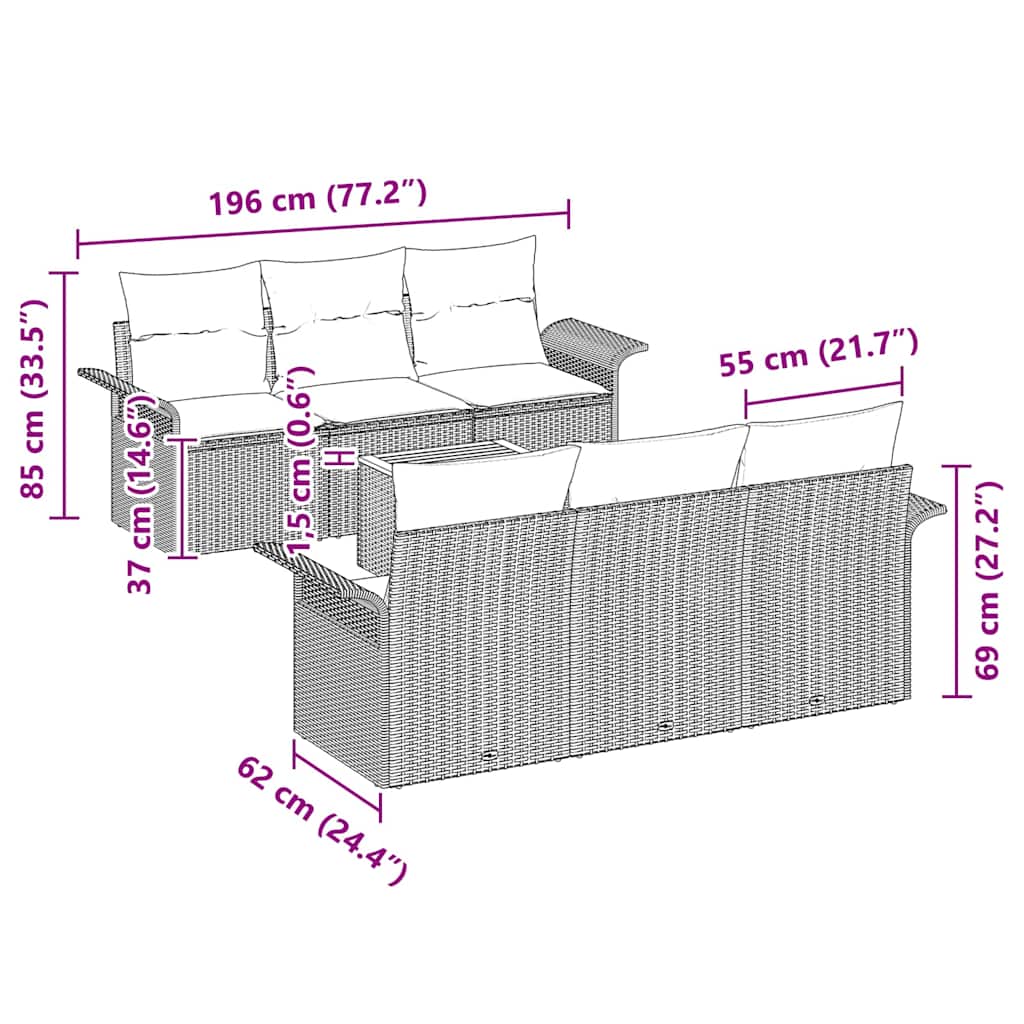 Havesofa Sæt 7 stk. 6-Antal sæder Sort polyrattan