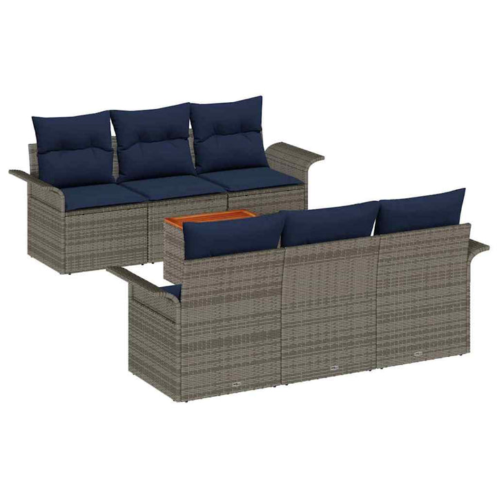 Havesofa Sæt med opbevaring 7 pcs Grå og Marineblå polyrattan