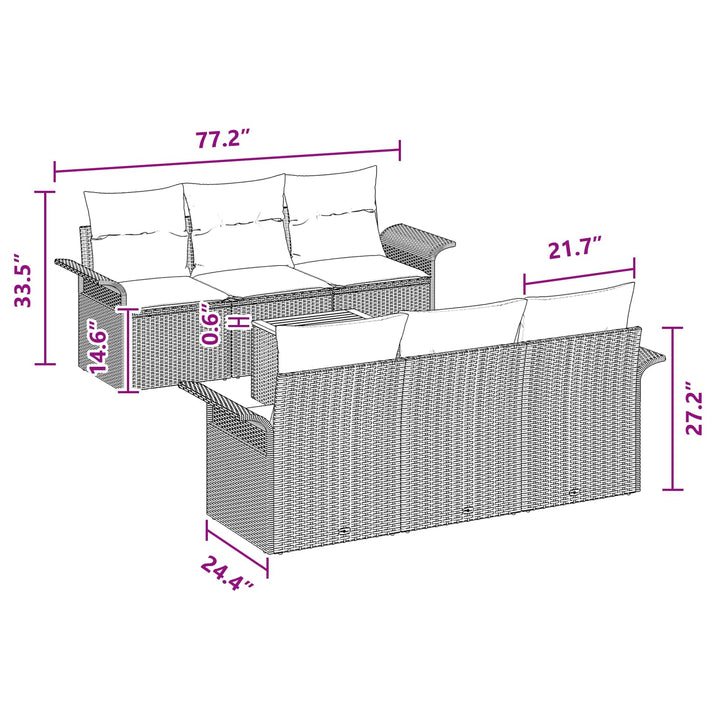 Havesofa Sæt med opbevaring 7 pcs Grå og Marineblå polyrattan