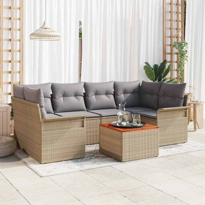 Havesofa Sæt 7 stk. 6-Antal sæder Beige og lys grå polyrattan