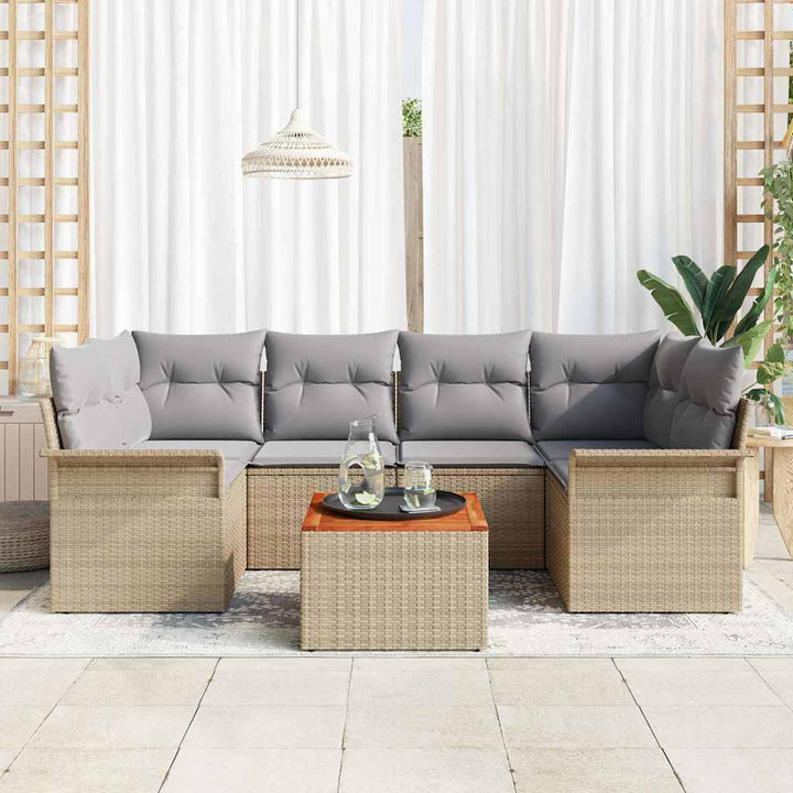 Havesofa Sæt 7 stk. 6-Antal sæder Beige og lys grå polyrattan