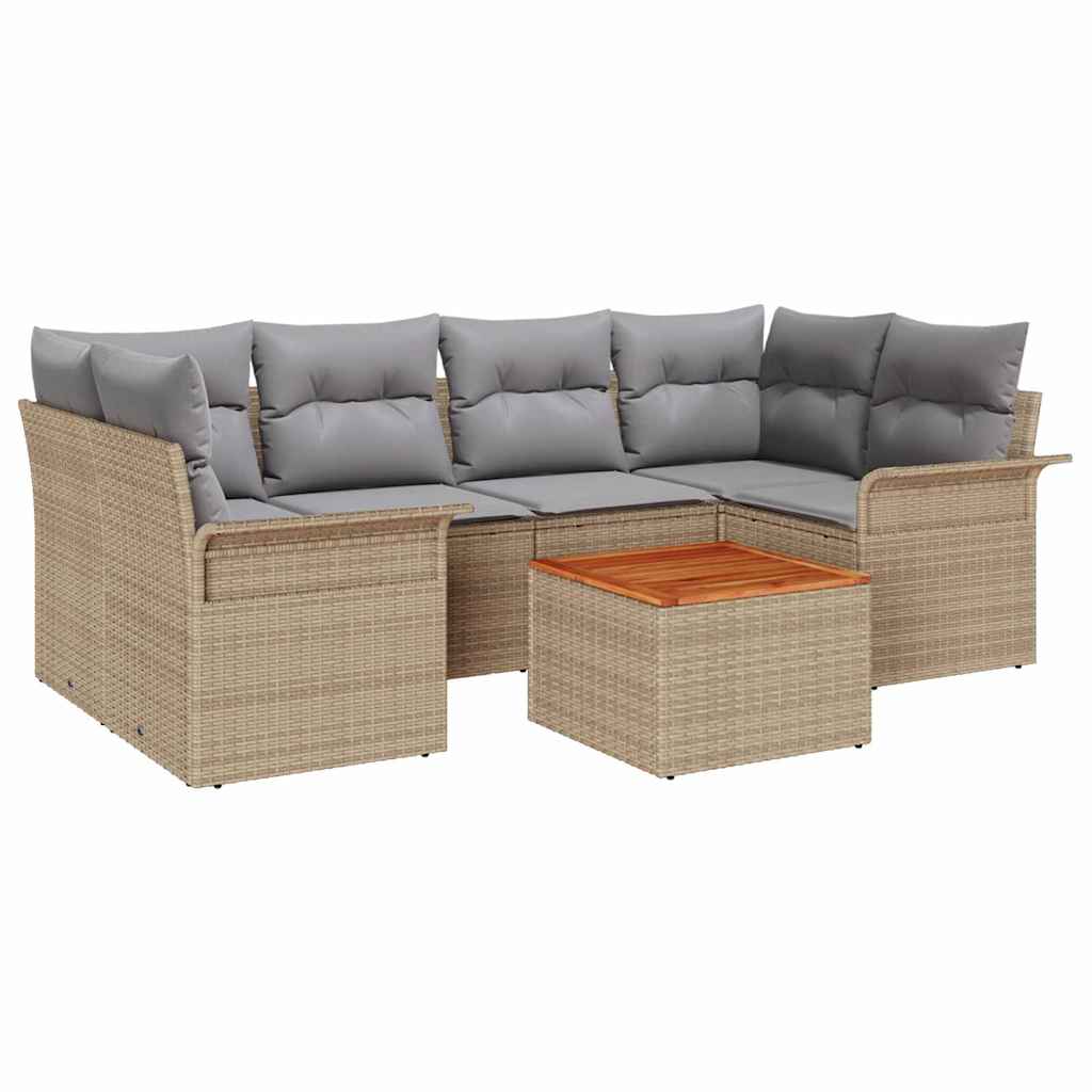 Havesofa Sæt 7 stk. 6-Antal sæder Beige og lys grå polyrattan