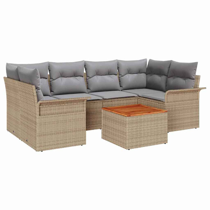 Havesofa Sæt 7 stk. 6-Antal sæder Beige og lys grå polyrattan