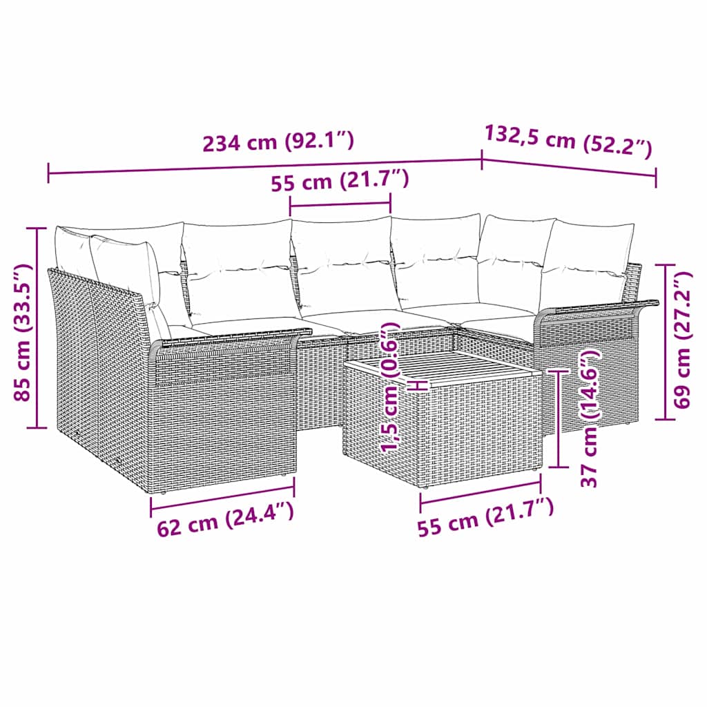 Havesofa Sæt 7 stk. 6-Antal sæder Beige og lys grå polyrattan