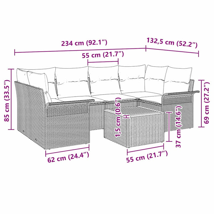 Havesofa Sæt 7 stk. 6-Antal sæder Beige og lys grå polyrattan