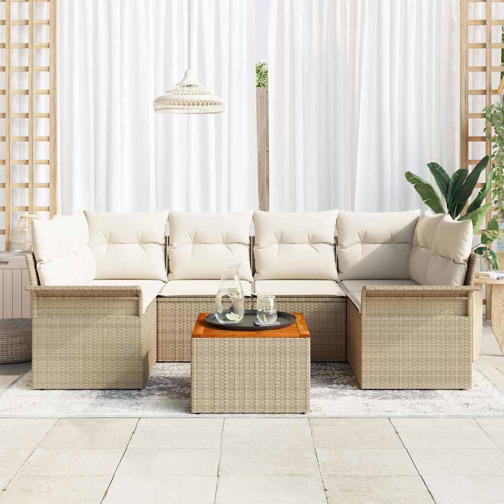 Havesofa Sæt 7 stk. 6-Antal sæder Beige og creme polyrattan