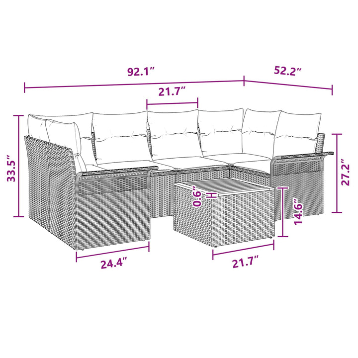 Havesofa Sæt med opbevaring 7 pcs Sort og turkis polyrattan