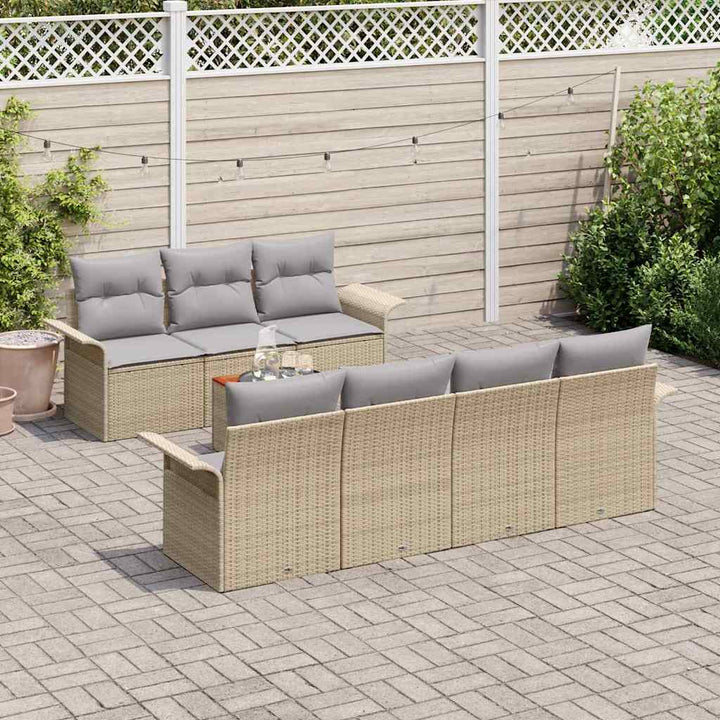 Havesofa Sæt 8 stk. 7-Antal sæder Beige og lys grå polyrattan