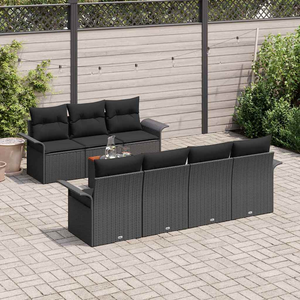 Havesofa Sæt 8 stk. 7-Antal sæder Sort polyrattan