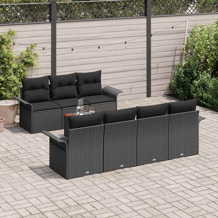 Havesofa Sæt 8 stk. 7-Antal sæder Sort polyrattan