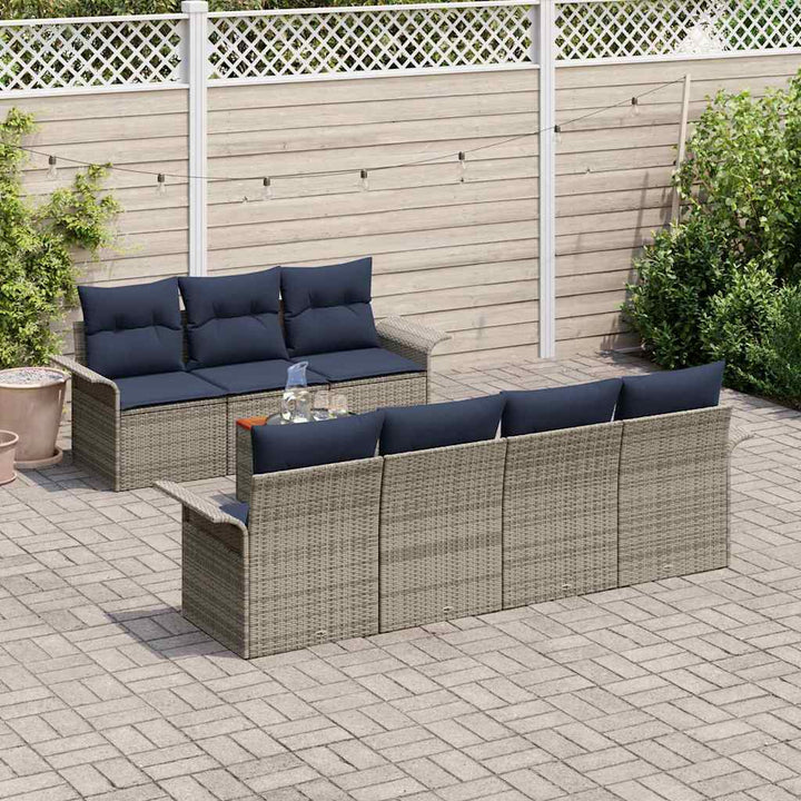 Havesofa Sæt med opbevaring 8 pcs Grå og Marineblå polyrattan