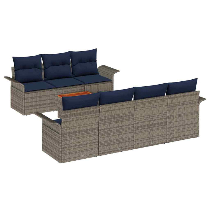 Havesofa Sæt med opbevaring 8 pcs Grå og Marineblå polyrattan