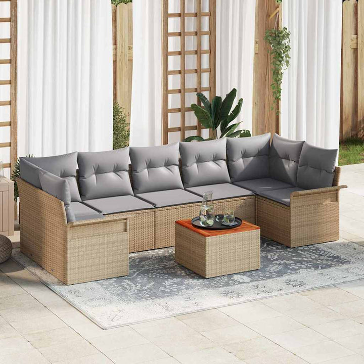 Havesofa Sæt 8 stk. 7-Antal sæder Beige og lys grå polyrattan