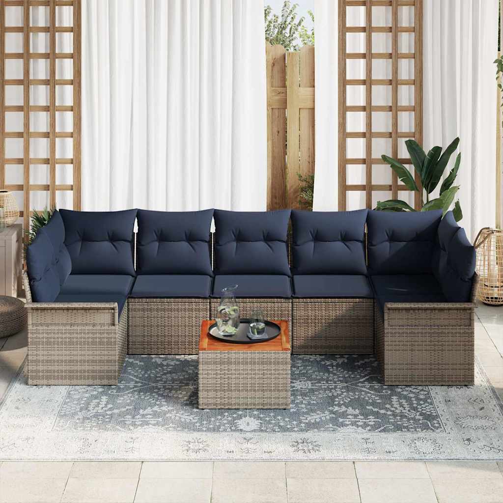 Havesofa Sæt med opbevaring 8 pcs Grå og Marineblå polyrattan