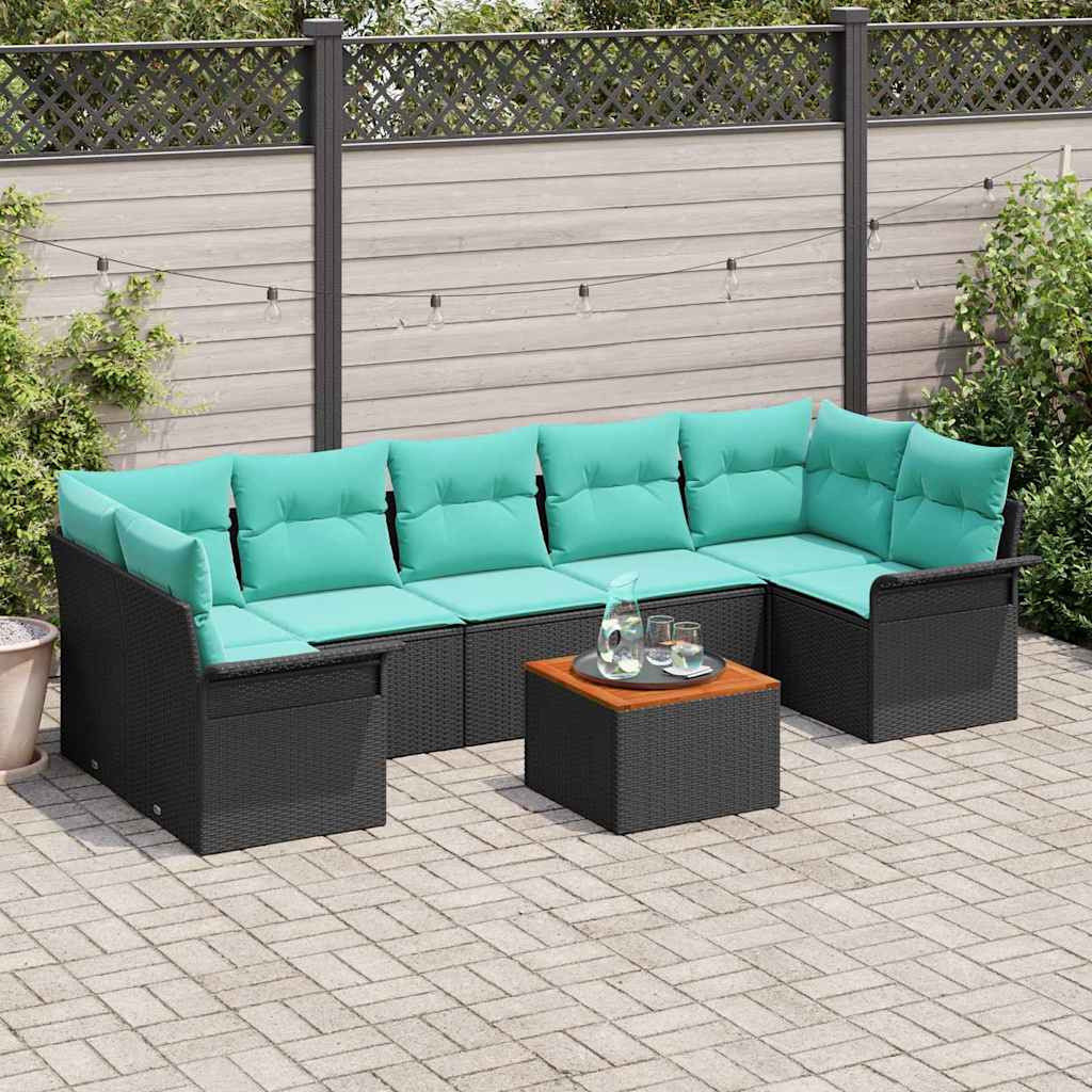 Havesofa Sæt med opbevaring 8 pcs Sort og turkis polyrattan