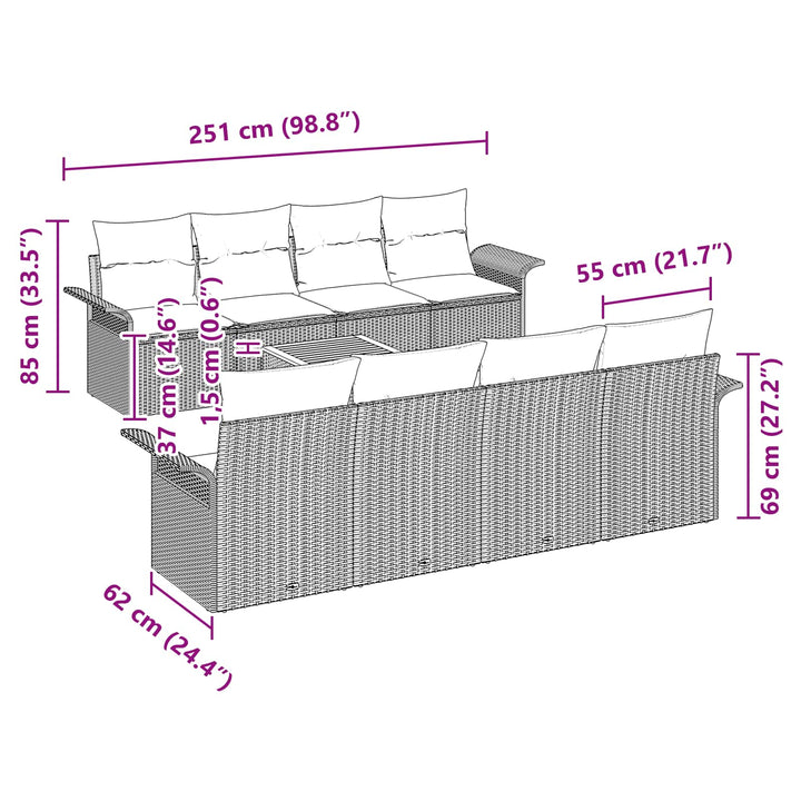 Havesofa Sæt med opbevaring 9 pcs Sort og turkis polyrattan