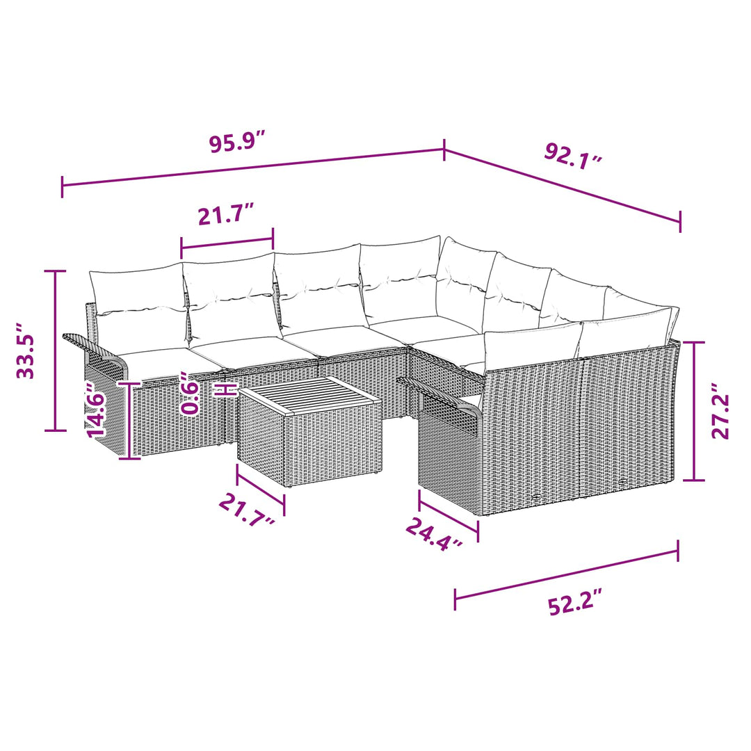 Havesofa Sæt med opbevaring 9 pcs Sort og turkis polyrattan