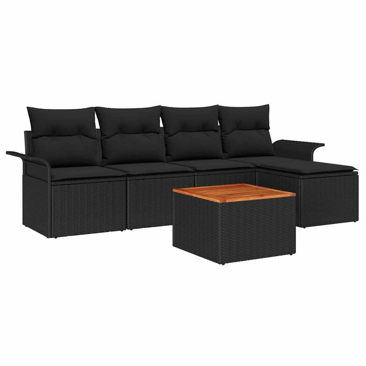 Havesofa Sæt med opbevaring 6 pcs Sort polyrattan
