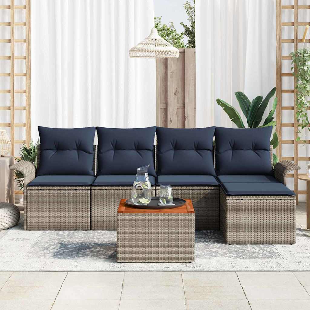 Havesofa Sæt med opbevaring 6 pcs Grå og Marineblå polyrattan