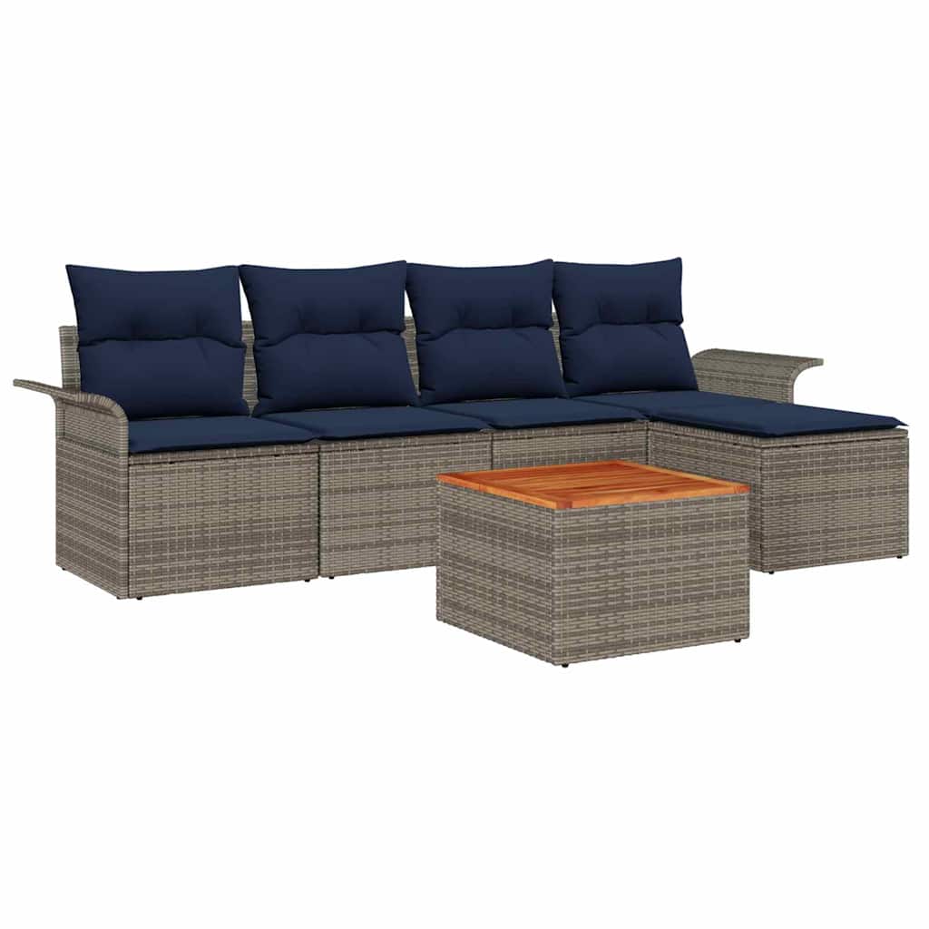 Havesofa Sæt med opbevaring 6 pcs Grå og Marineblå polyrattan