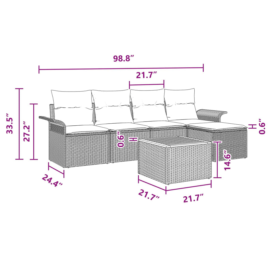 Havesofa Sæt med opbevaring 6 pcs Grå og Marineblå polyrattan