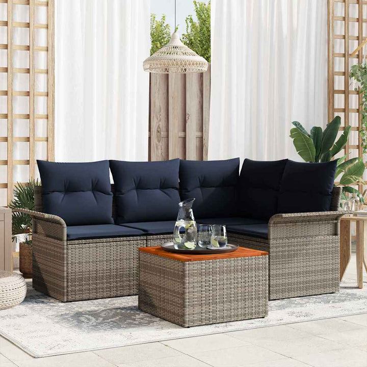 Havesofa Sæt med opbevaring 5 pcs Grå og Marineblå polyrattan