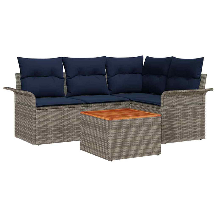 Havesofa Sæt med opbevaring 5 pcs Grå og Marineblå polyrattan