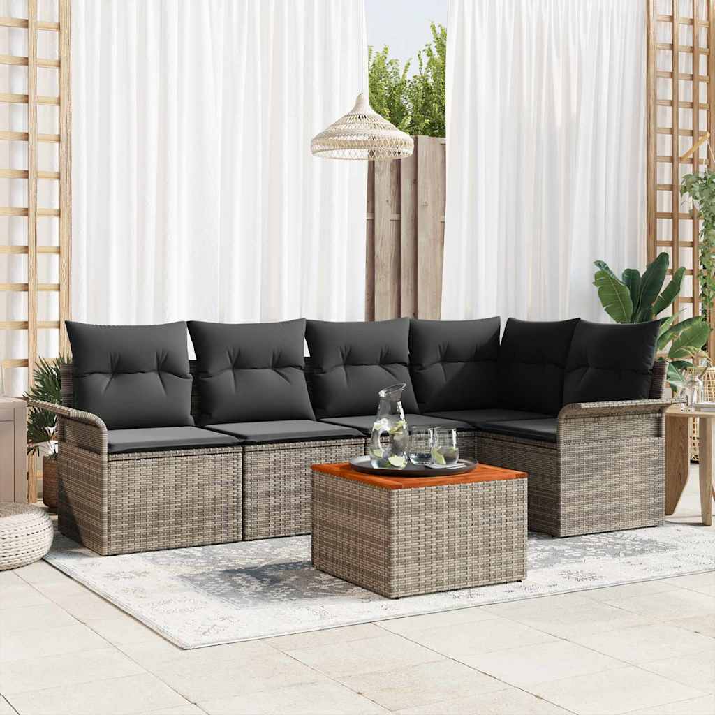 Havesofa Sæt med opbevaring 6 pcs Grå polyrattan