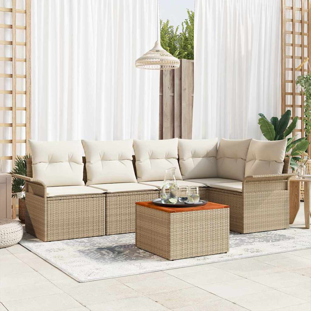 Havesofa Sæt med opbevaring 6 pcs Beige og creme polyrattan