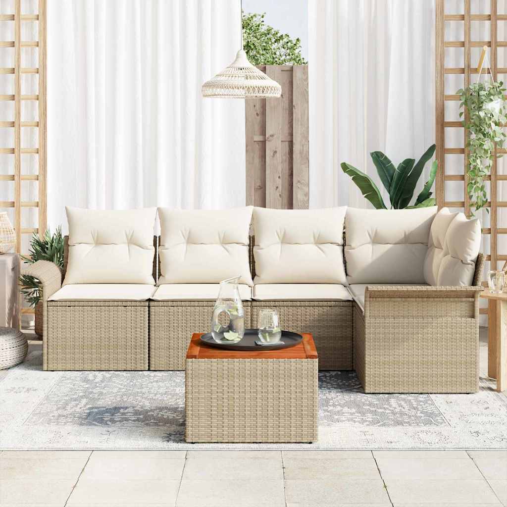 Havesofa Sæt med opbevaring 6 pcs Beige og creme polyrattan