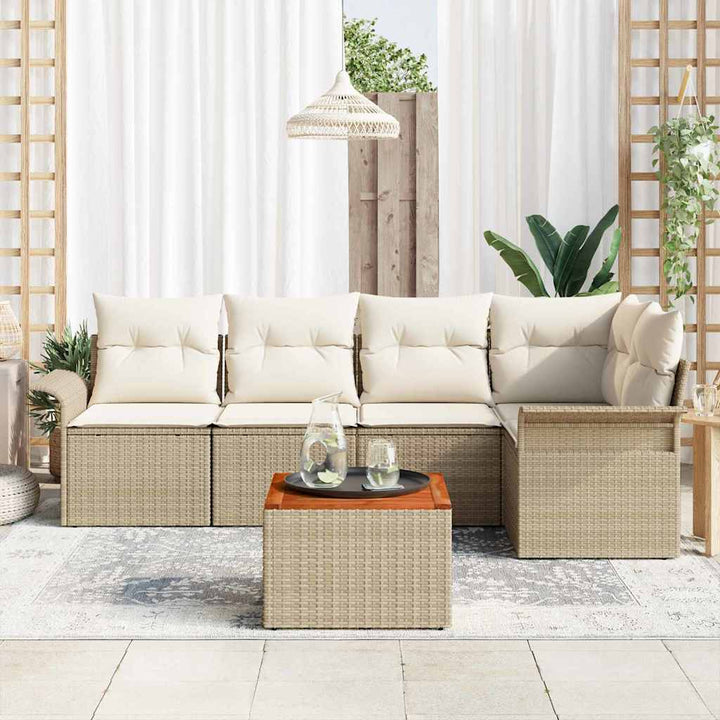 Havesofa Sæt med opbevaring 6 pcs Beige og creme polyrattan