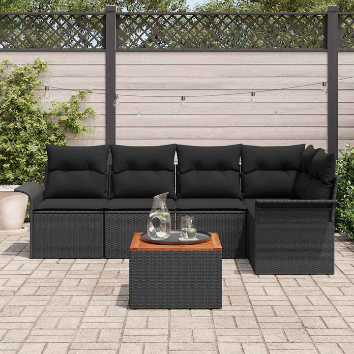 Havesofa Sæt 6 stk. 5-Antal sæder Sort polyrattan