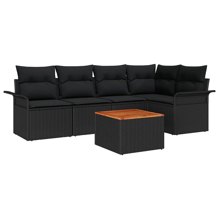 Havesofa Sæt med opbevaring 6 pcs Sort polyrattan