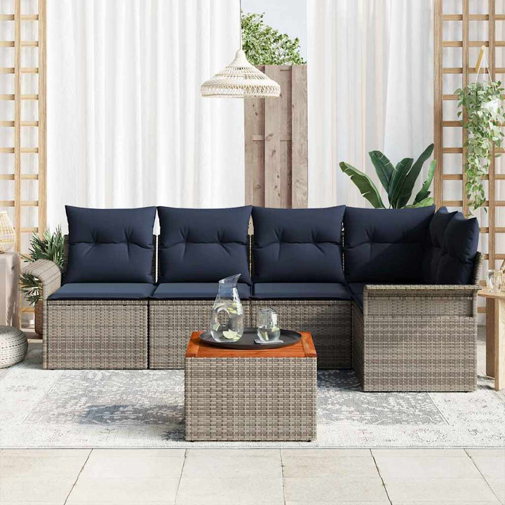 Havesofa Sæt med opbevaring 6 pcs Grå og Marineblå polyrattan