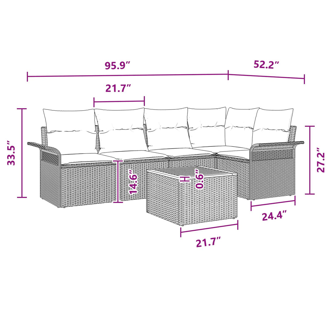 Havesofa Sæt med opbevaring 6 pcs Grå og Marineblå polyrattan