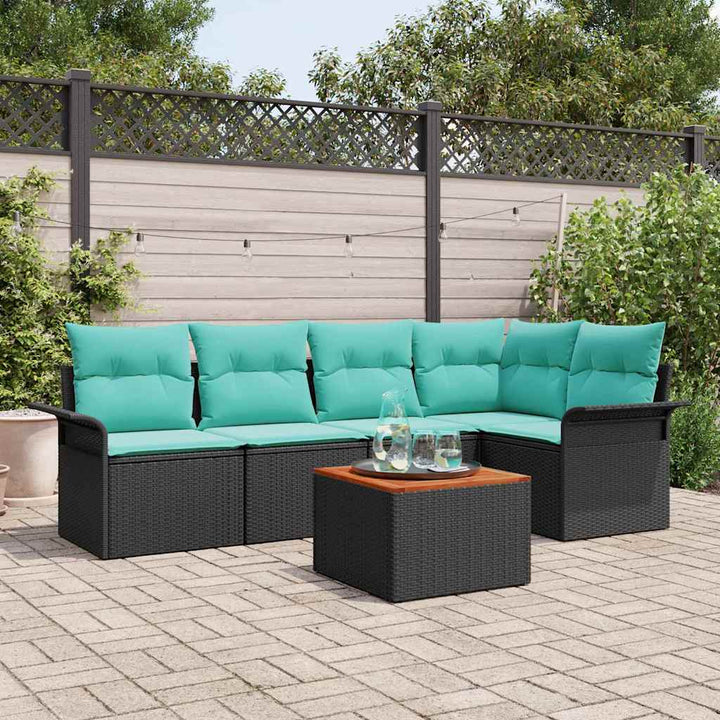 Havesofa Sæt med opbevaring 6 pcs Sort og turkis polyrattan