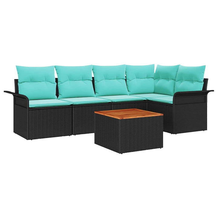 Havesofa Sæt med opbevaring 6 pcs Sort og turkis polyrattan