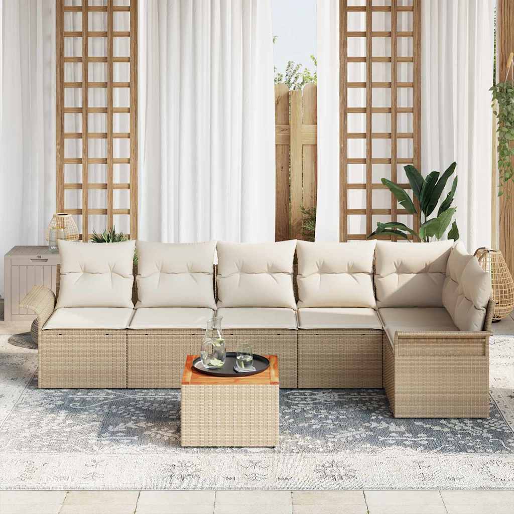 Havesofa Sæt 7 stk. 6-Antal sæder Beige og creme polyrattan