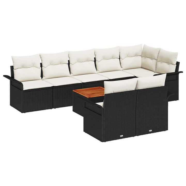 Havesofa Sæt med opbevaring 9 pcs Sort og Cream polyrattan