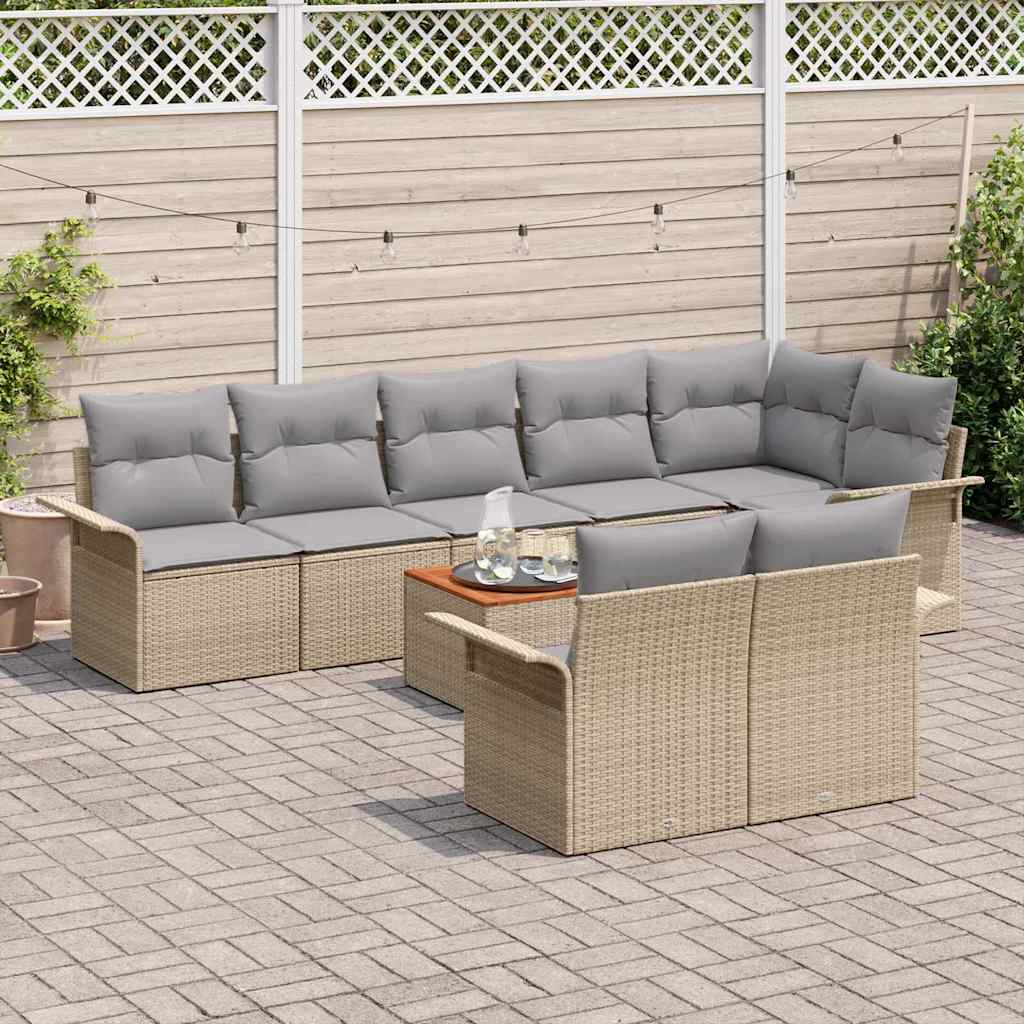 Havesofa Sæt 9 stk. 8-Antal sæder Beige og lys grå polyrattan
