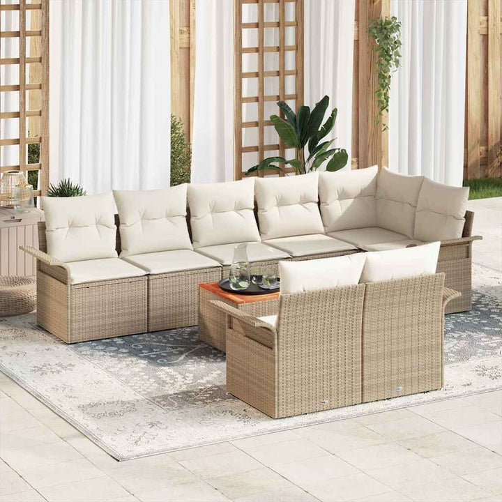 Havesofa Sæt med opbevaring 9 pcs Beige og creme polyrattan