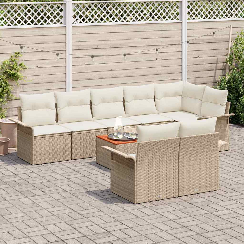 Havesofa Sæt med opbevaring 9 pcs Beige og creme polyrattan